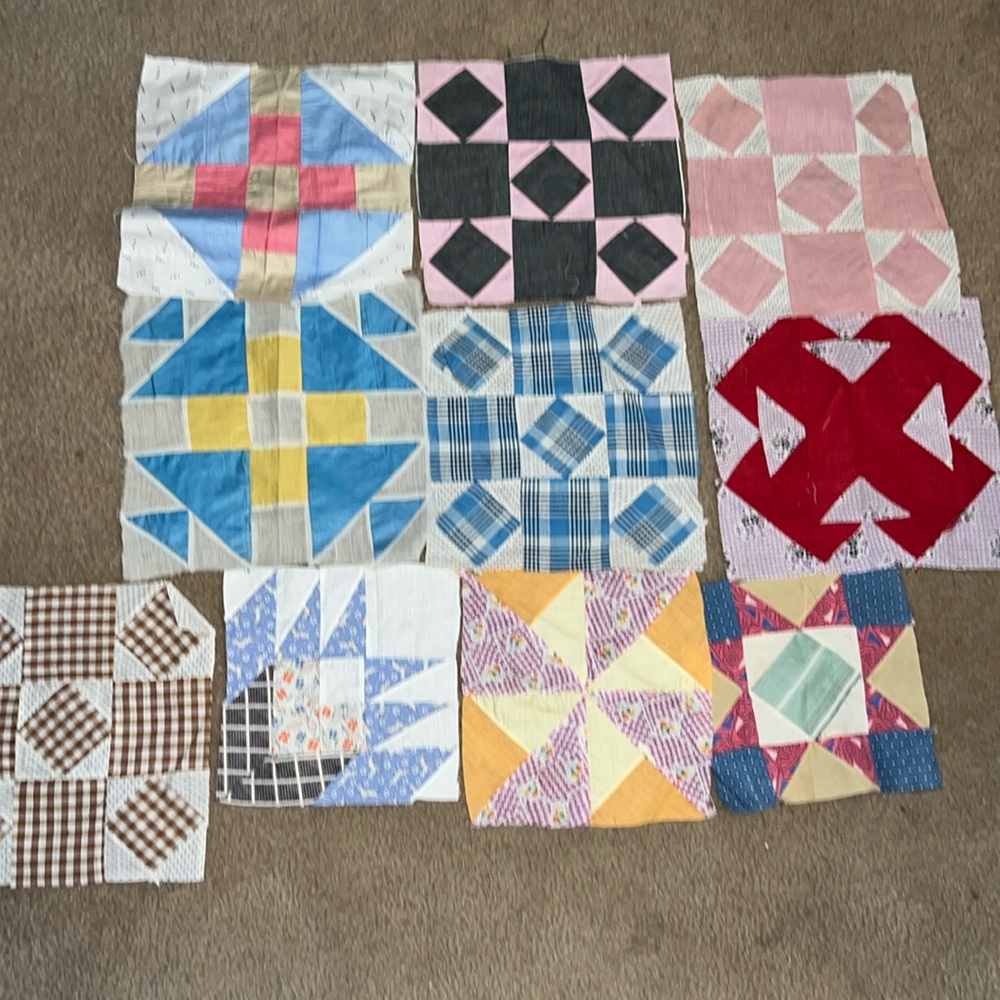 Lot quilt blocks squares 11” - 8” handmade